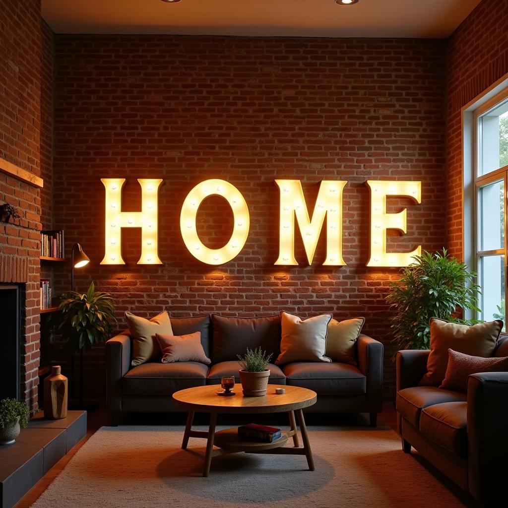 Vintage Marquee Letters Lighting Up a Living Room