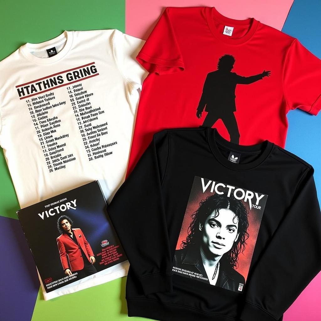 A collection of vintage Michael Jackson Victory Tour shirts.