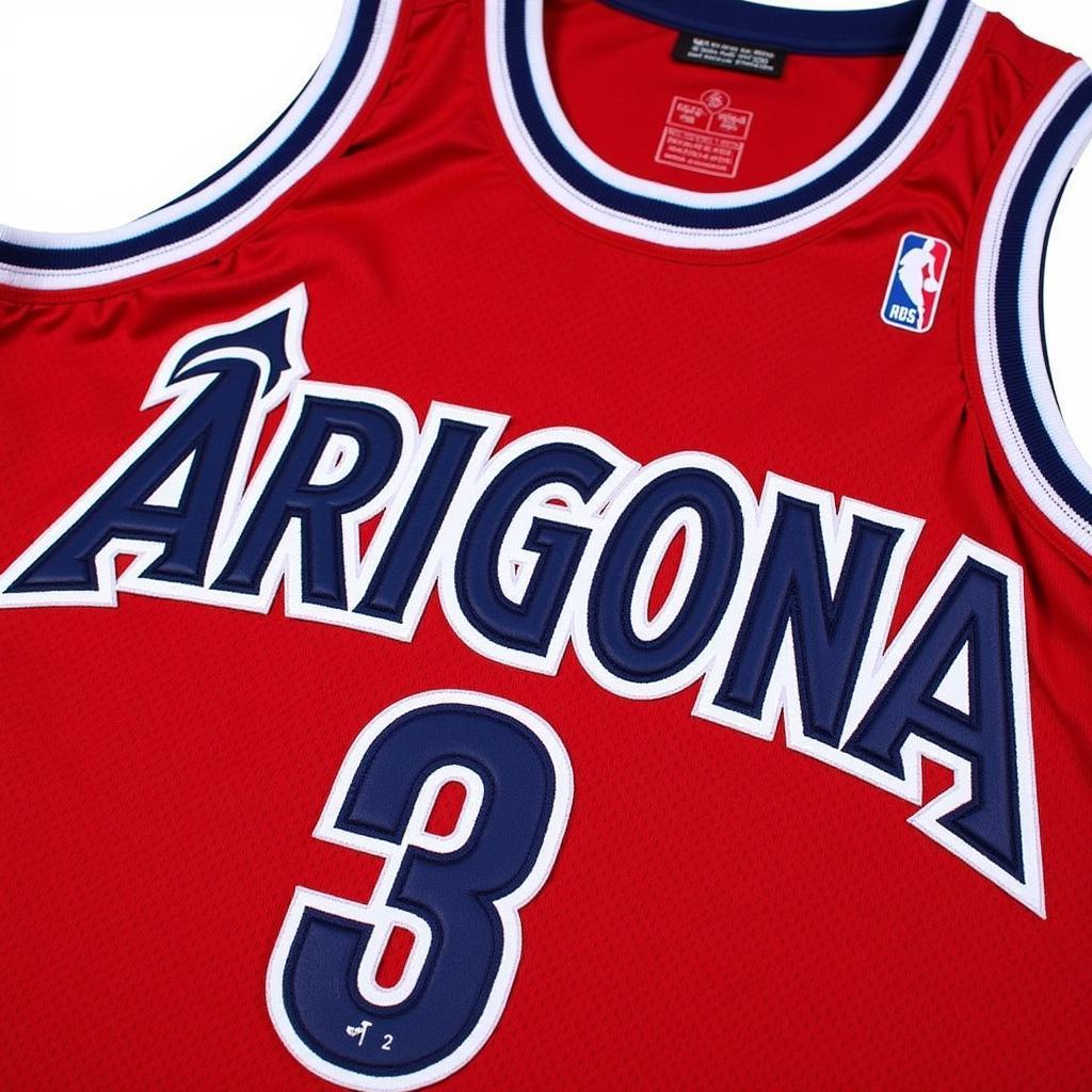 A close-up of a vintage Mike Bibby Arizona jersey, showcasing the details and craftsmanship