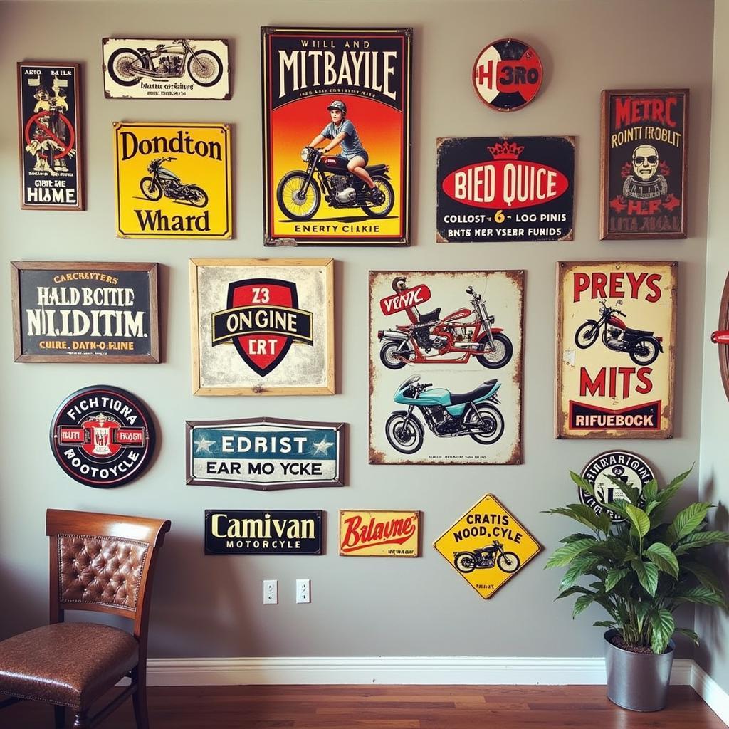 Vintage Motorcycle Tin Signs Gallery Wall