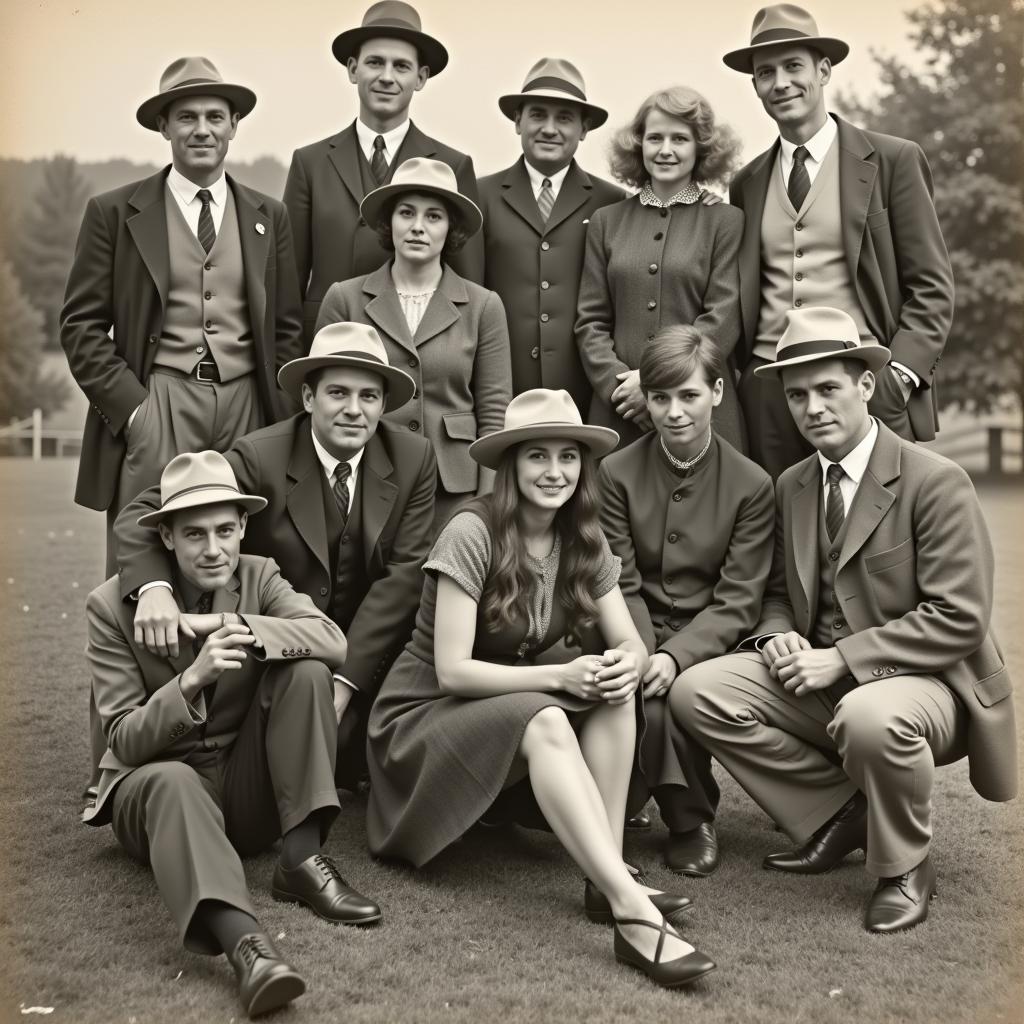 Black and white photo of people wearing apple Yankee hats in the early 20th century