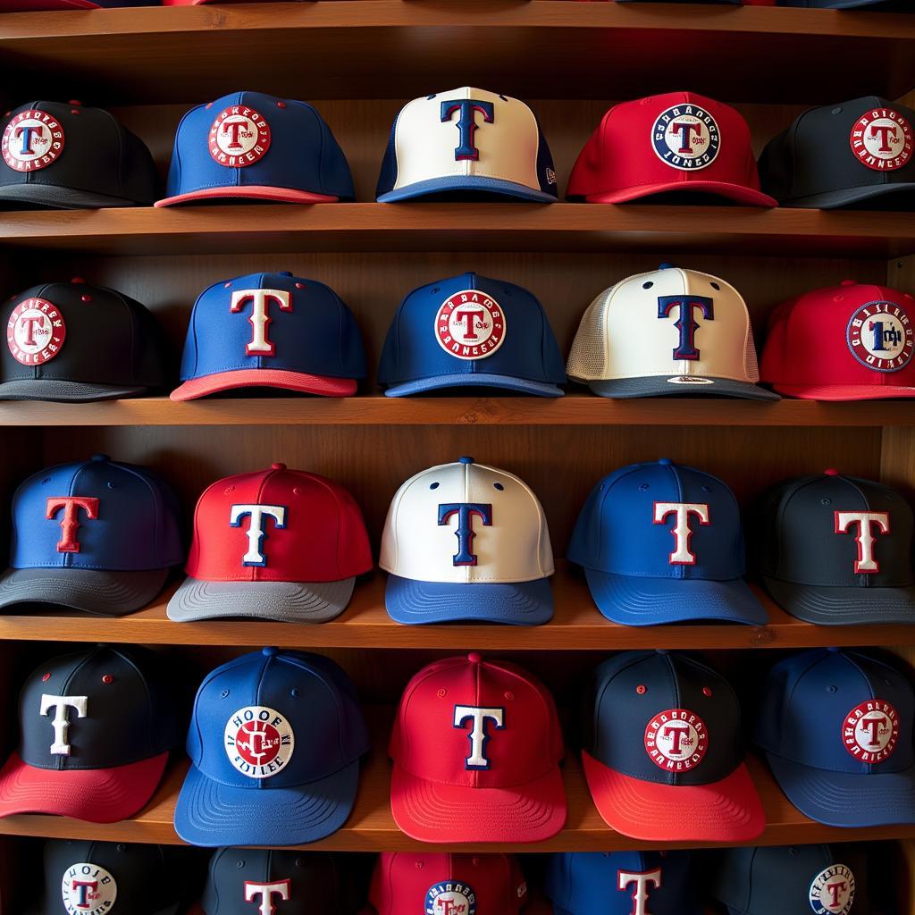 Collection of vintage Texas Rangers hats 