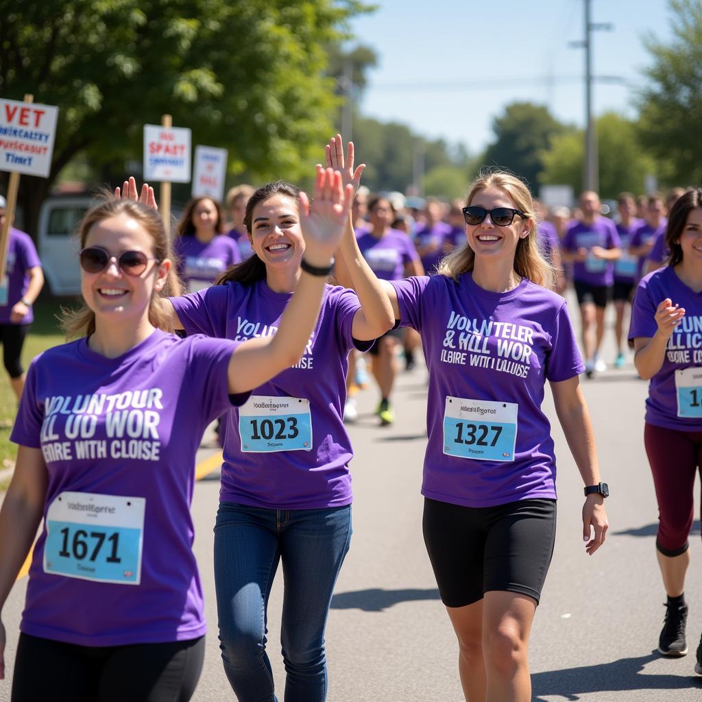 Volunteers cheer and offer support at a Citizens Run Against Cancer event