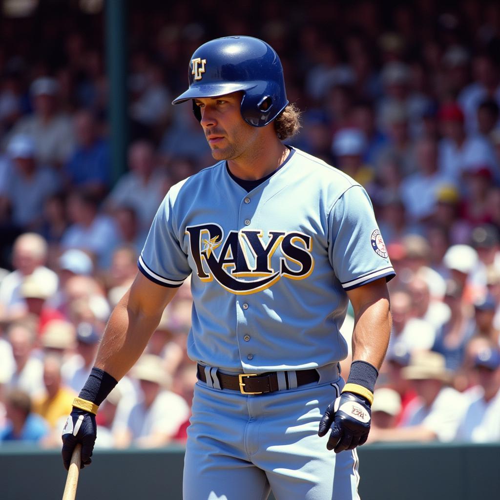 Wade Boggs wearing his Tampa Bay Rays jersey during a game