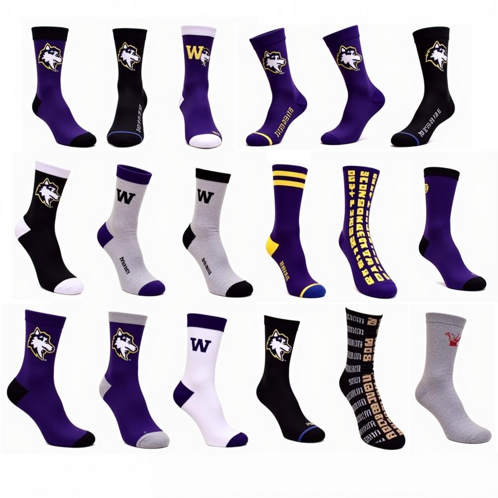 A variety of Washington Huskies socks