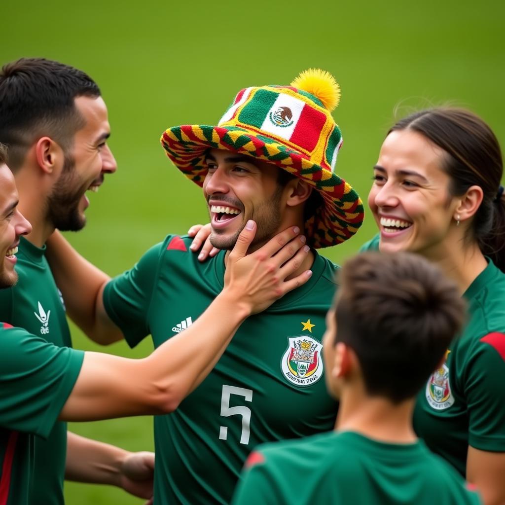 Footballer wearing WBC Mexico hat celebrating a goal