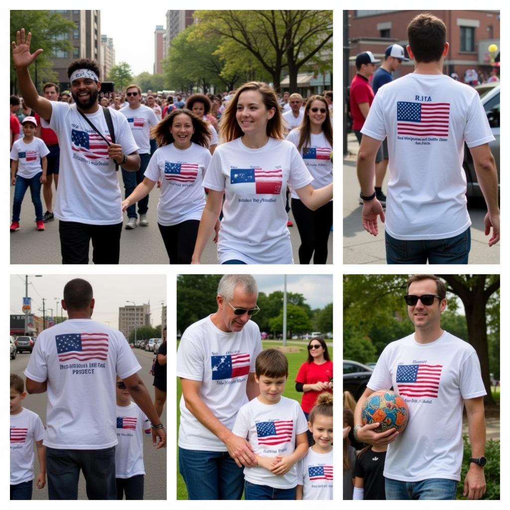 People Wearing American Pride Tee Shirts in Different Settings