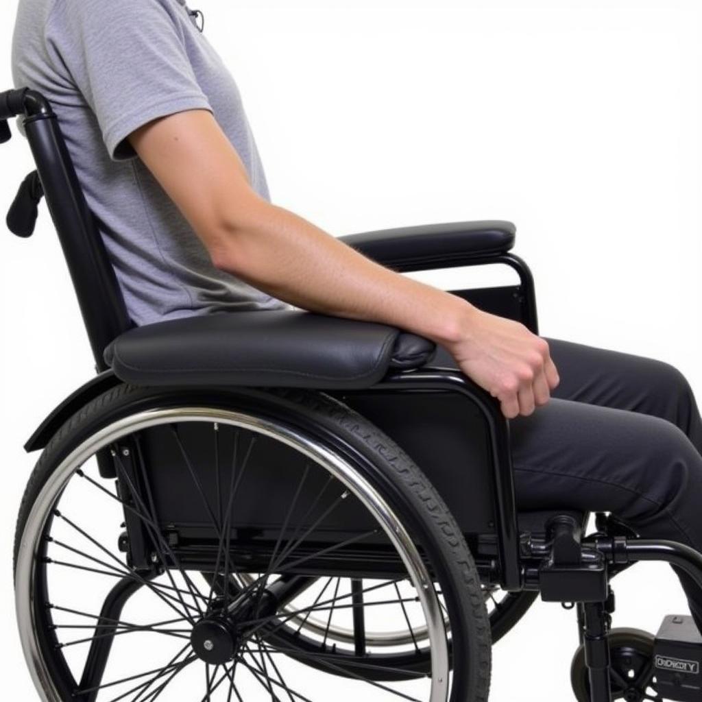 Wheelchair user with armrest pads