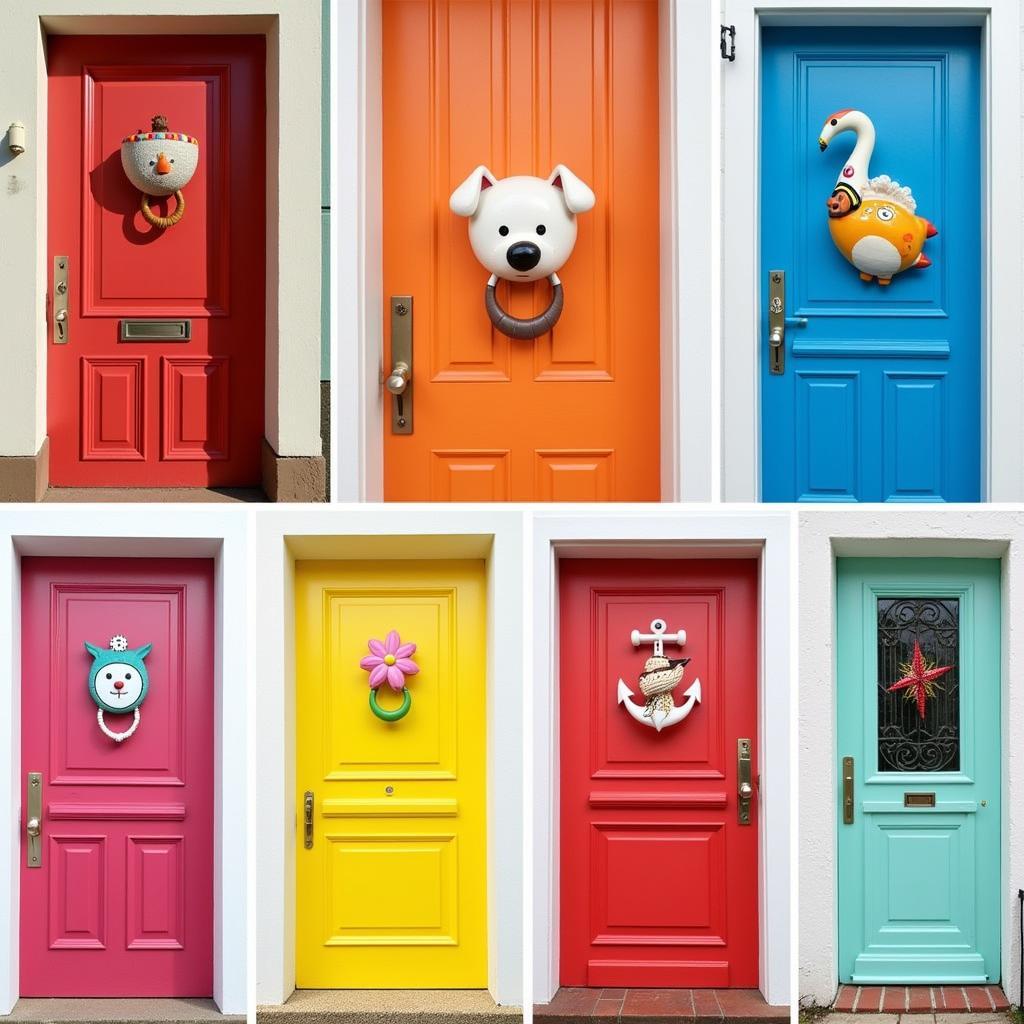 Whimsical Door Handles on Colorful Doors