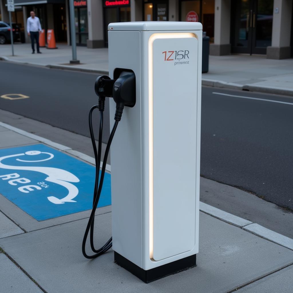 Modern white charging station on a city street