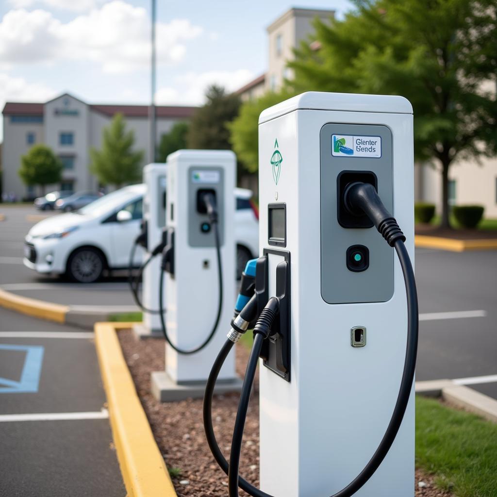 White label charging station in a hotel parking lot