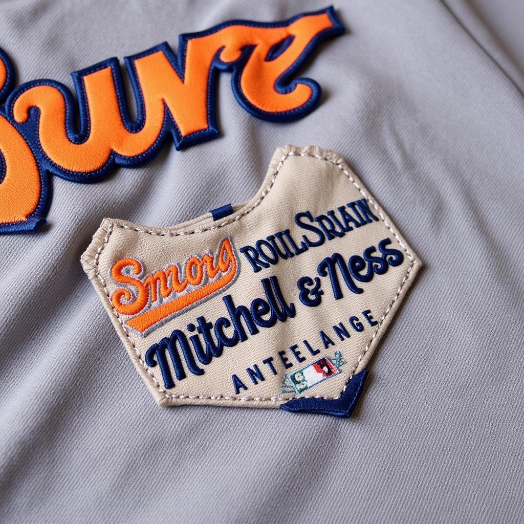 Close-up of a Willie Mays Mitchell & Ness Jersey showing the stitching and fabric details