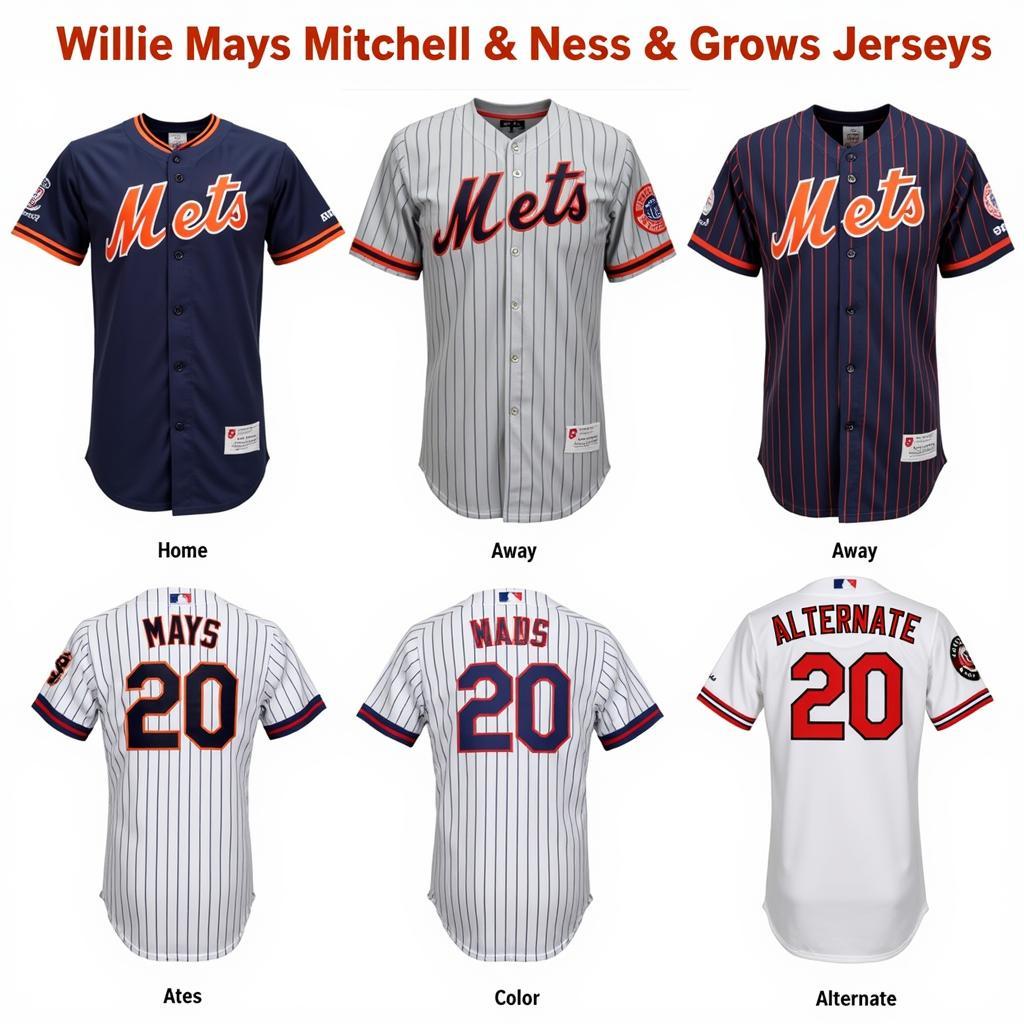 Different styles of Willie Mays Mitchell & Ness Jerseys including home and away variations