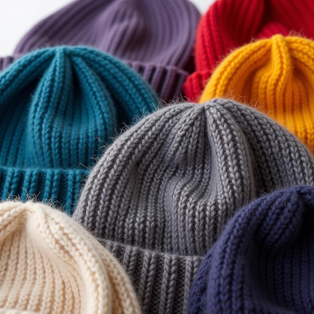 Close-up of different winter hat materials