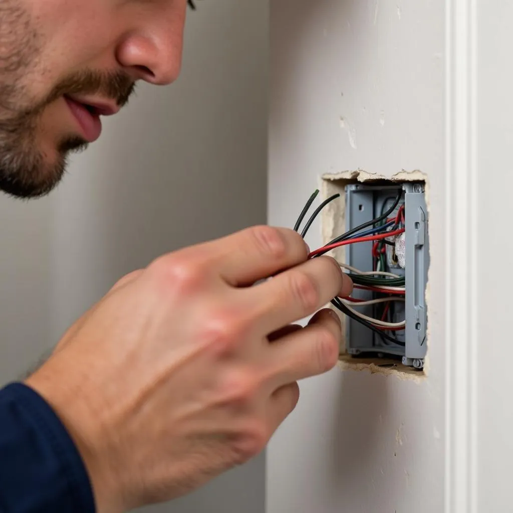 Professional installing a wired doorbell entry system