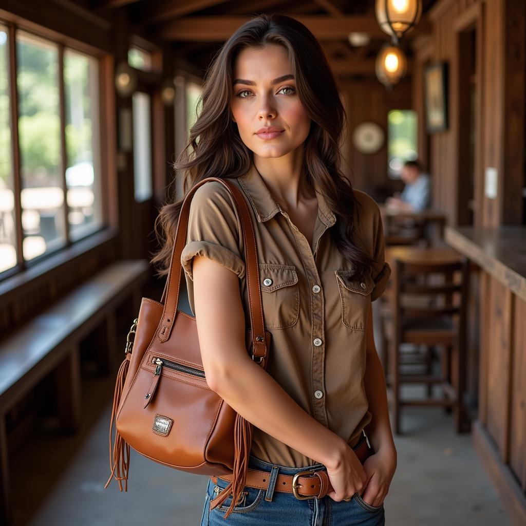 A Woman Carrying a Discontinued American West Purse