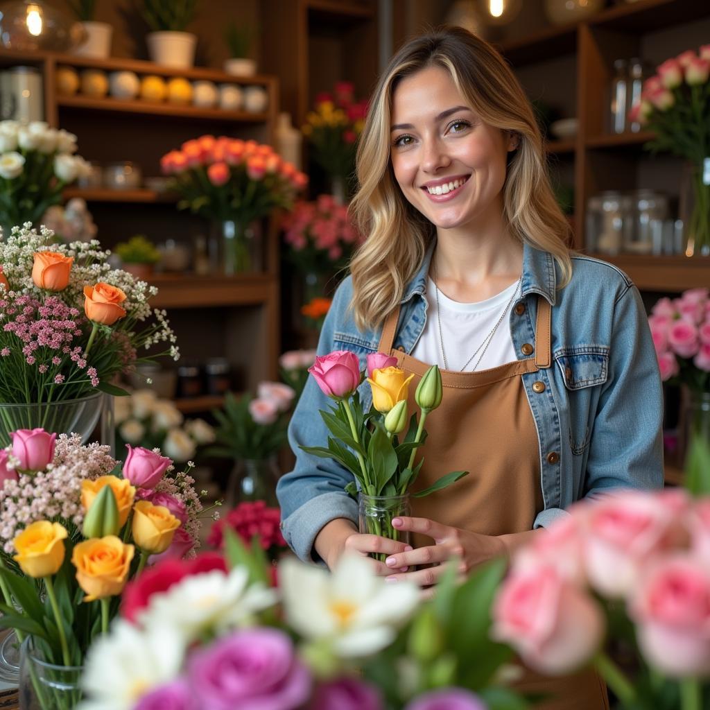 Choosing halal flowers at a flower shop