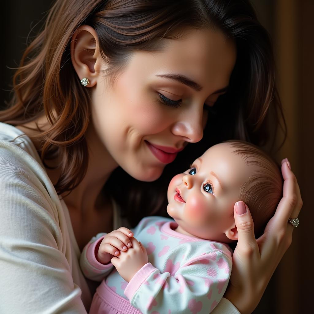 Woman cradling her personalized reborn doll