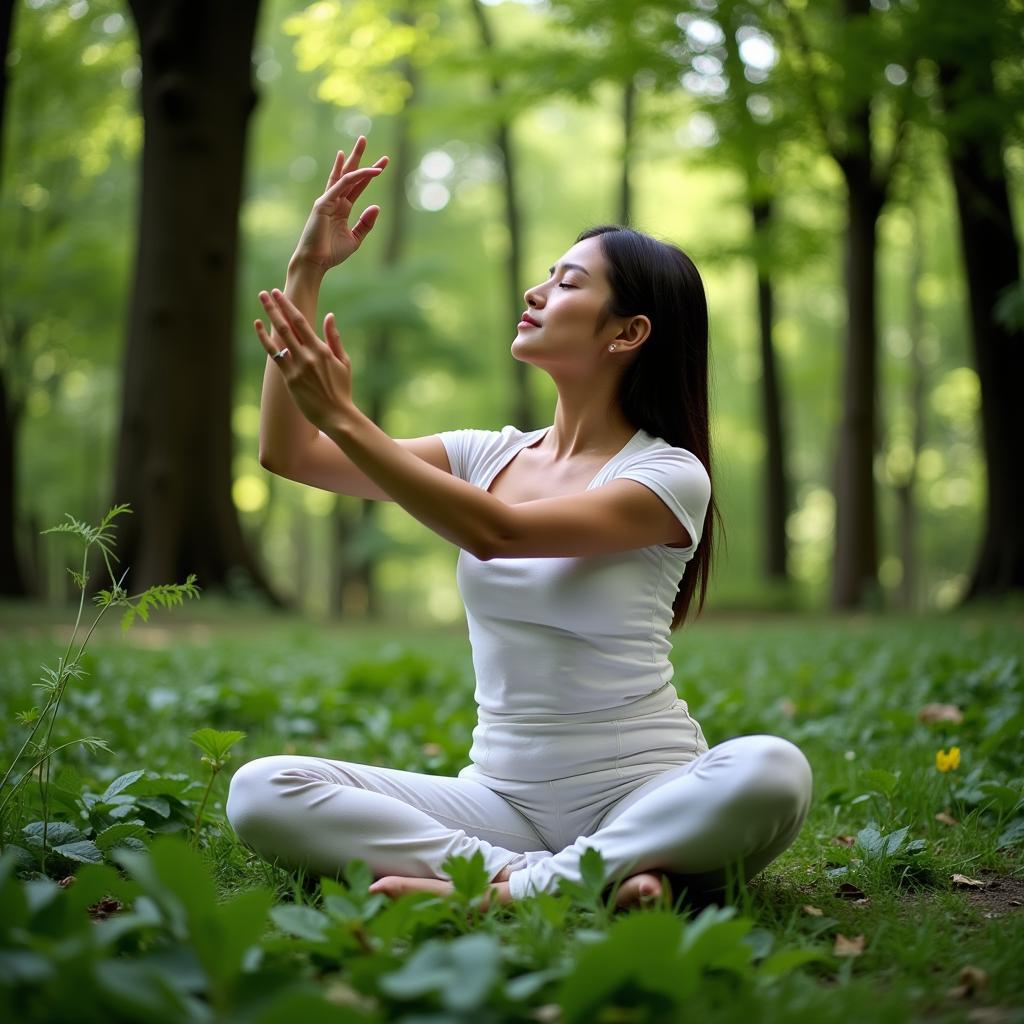 Woman performing Seitai exercises in Central Park