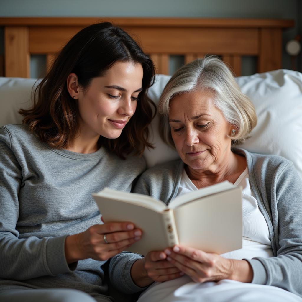 Woman Reading Poem To Friend Undergoing Chemo