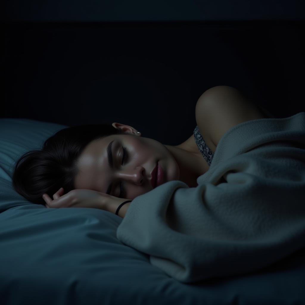 A woman sleeping soundly in bed with a draft blanket.