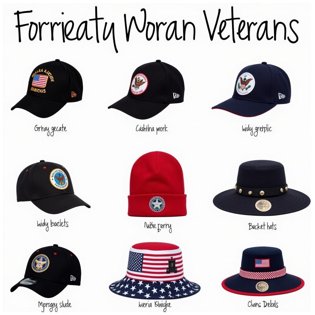 Various styles of woman veteran hats