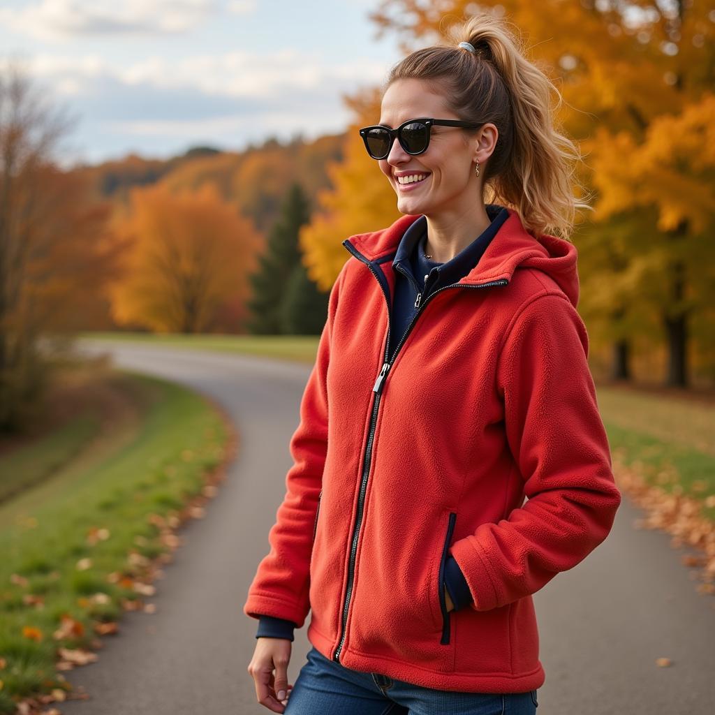 Woman enjoying the outdoors in a stylish music fleece jacket