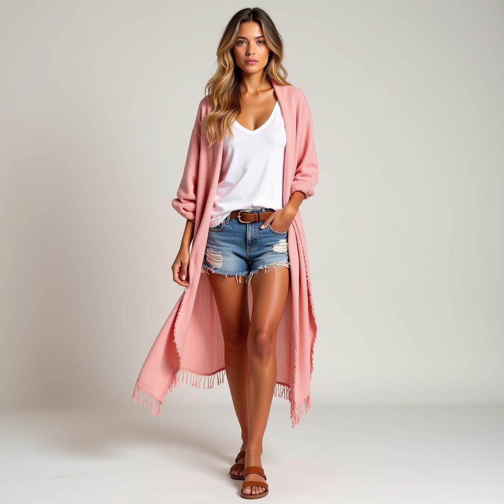 Woman Wearing a Pink Zarape in a Casual Chic Style