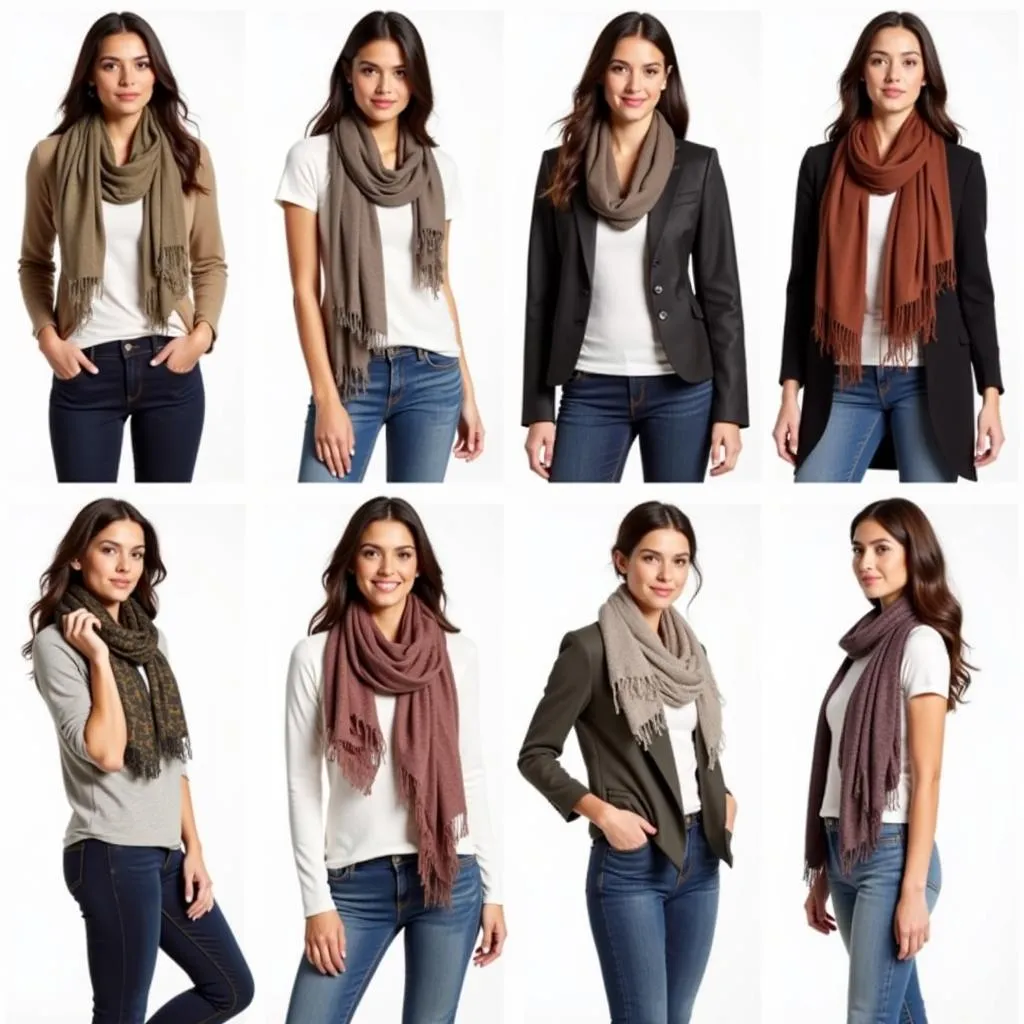 Women wearing different types of lap scarves