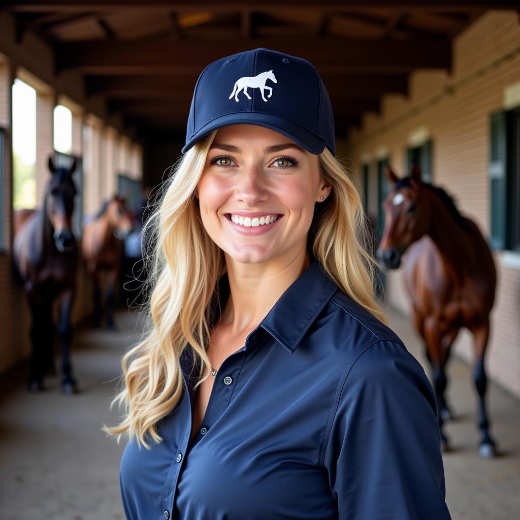 Women Wearing Horse Baseball Cap at Stable