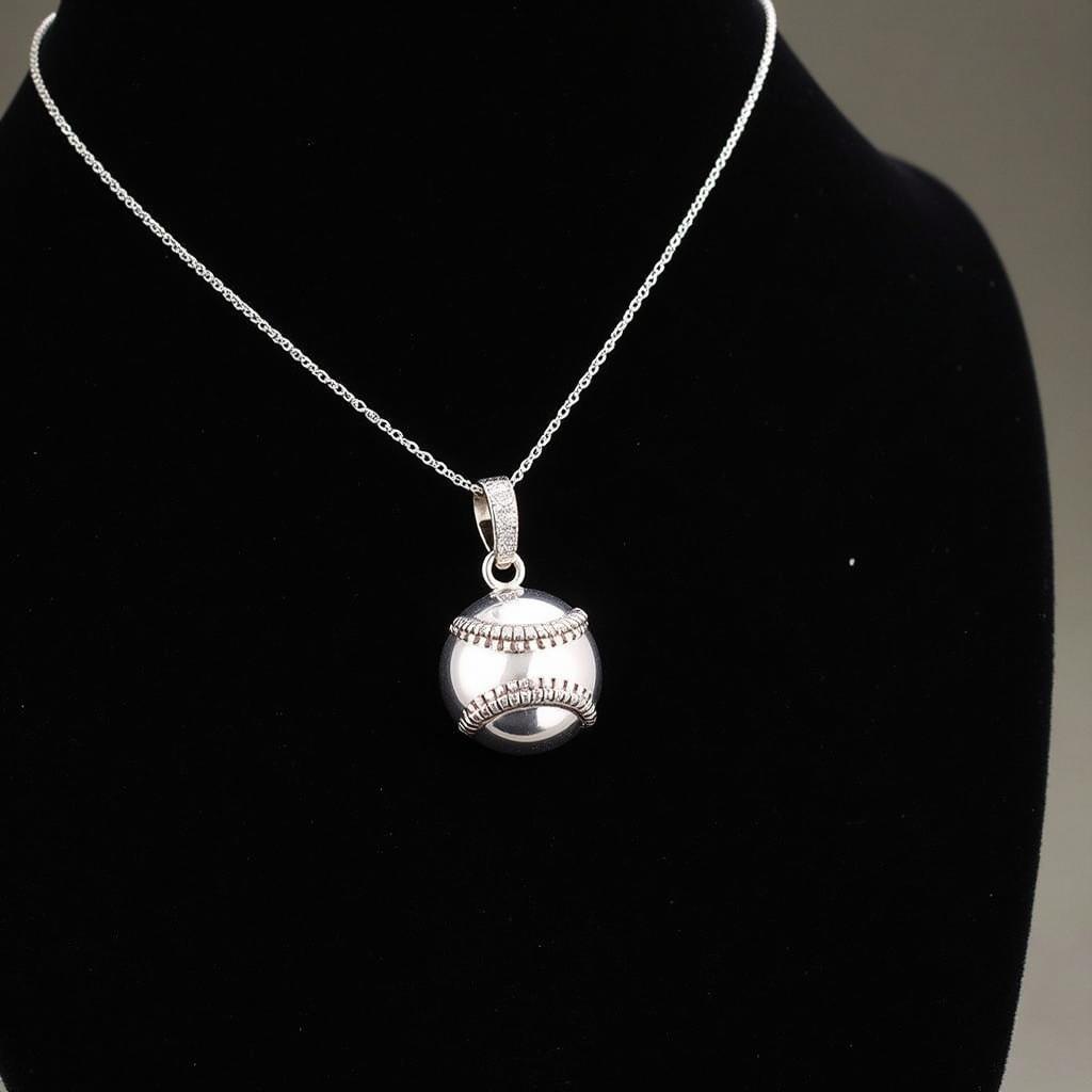 Silver women's baseball necklace with diamond accents