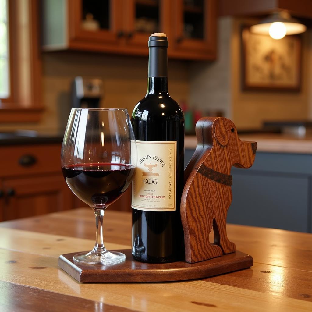 Wooden Dog Wine Bottle Holder Rustic Charm