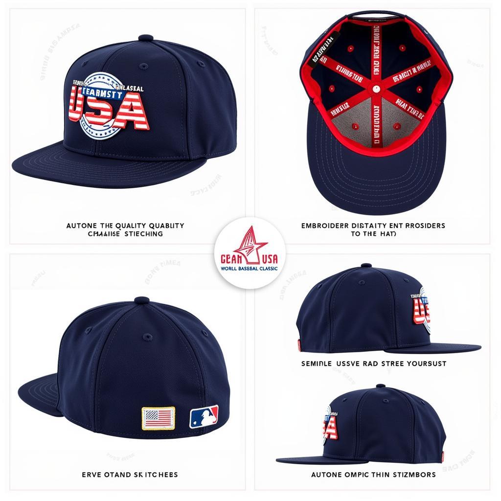 A fitted World Baseball Classic Team USA hat with a focus on its design details.