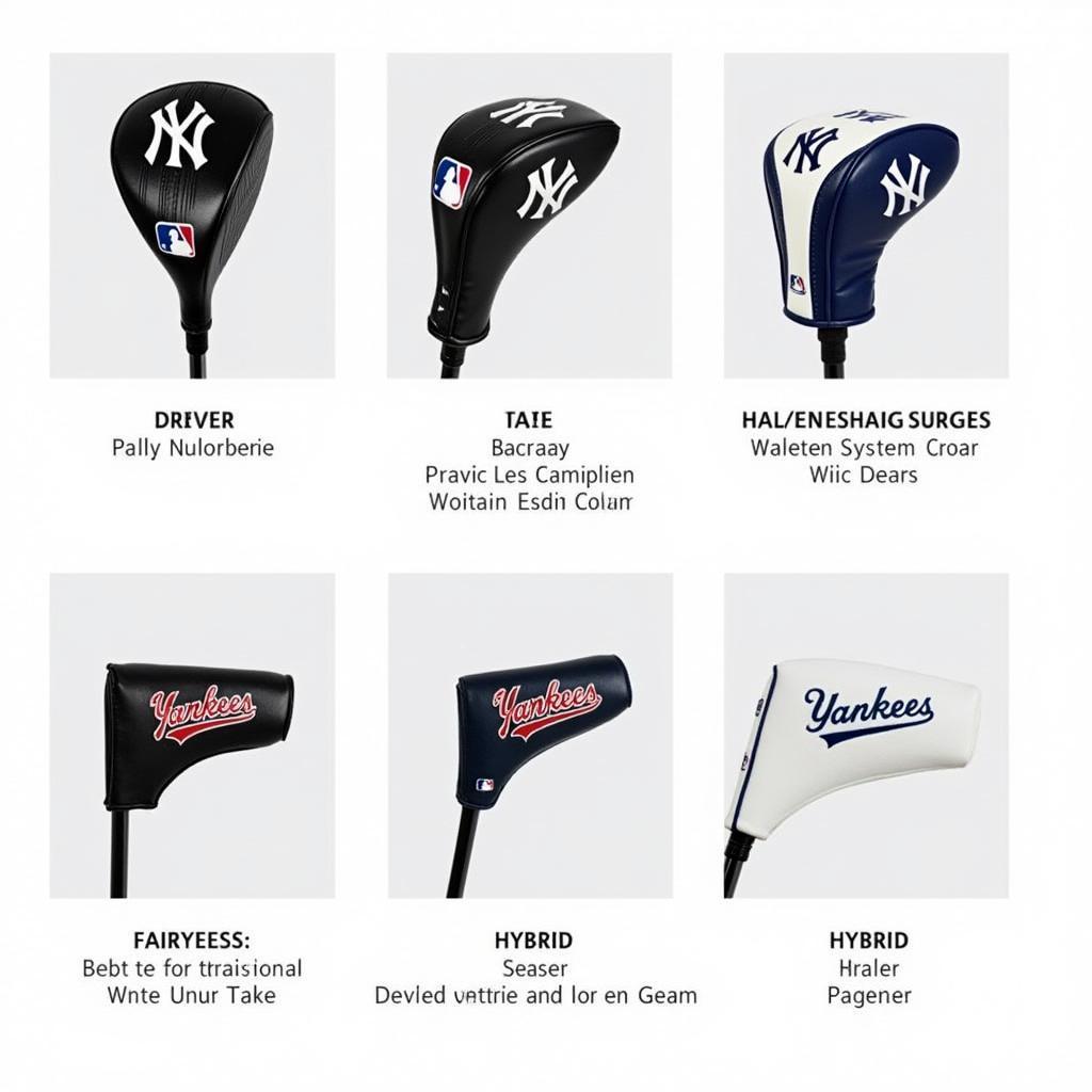 Yankees head covers in various styles, including driver, fairway wood, and hybrid covers.