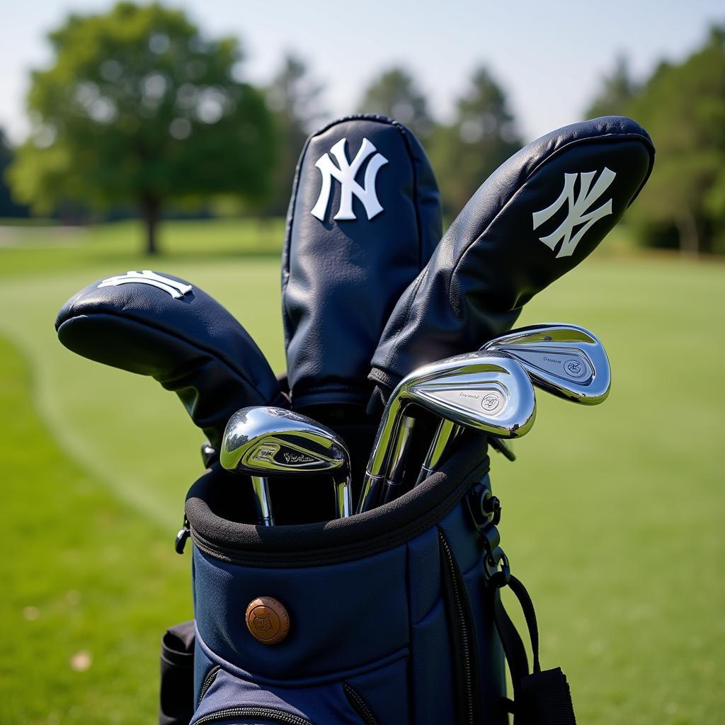 Yankees head covers on a golf bag, showcasing their aesthetic appeal and practical use on the golf course.