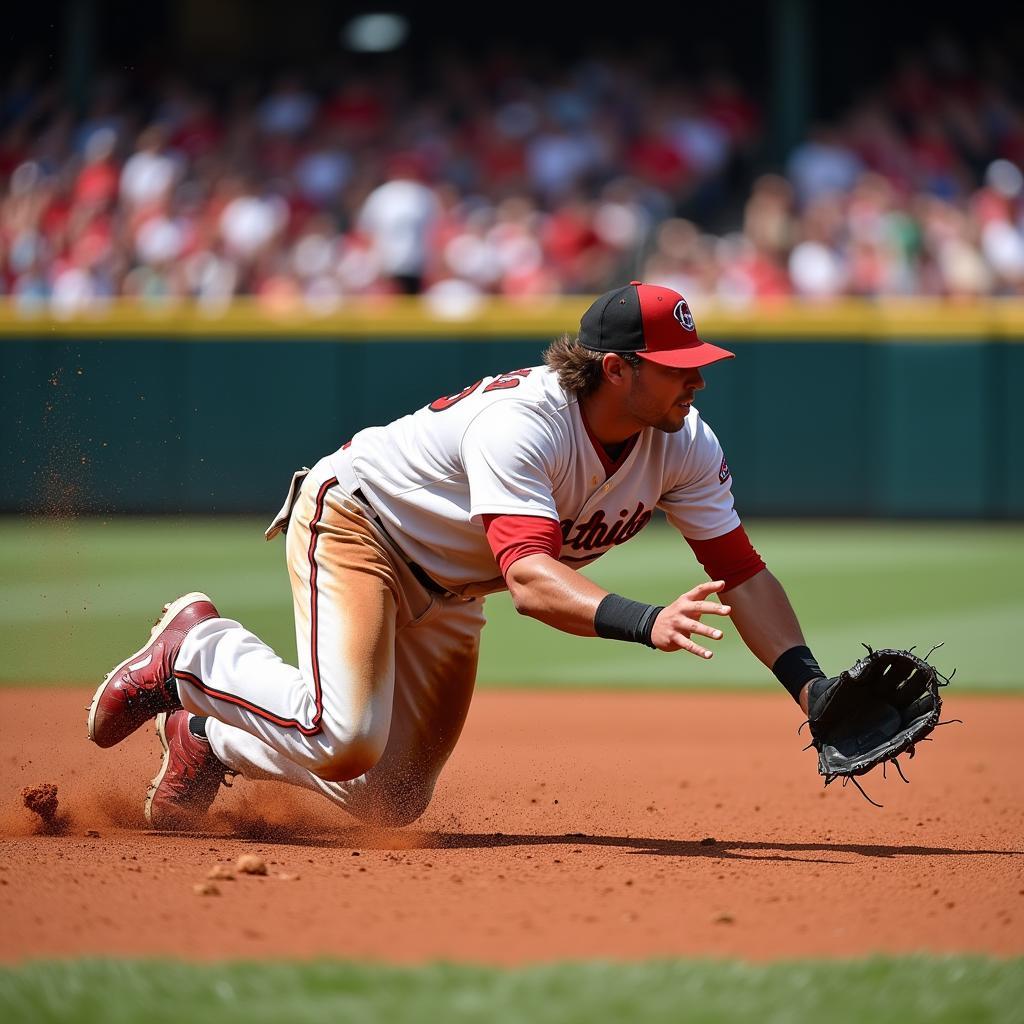 Yard Dog Baseball Player Diving for a Catch