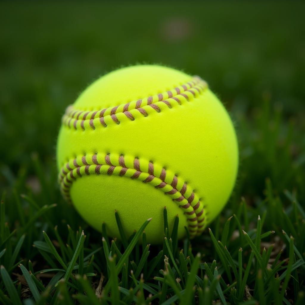 A yellow wiffle ball lying in the grass