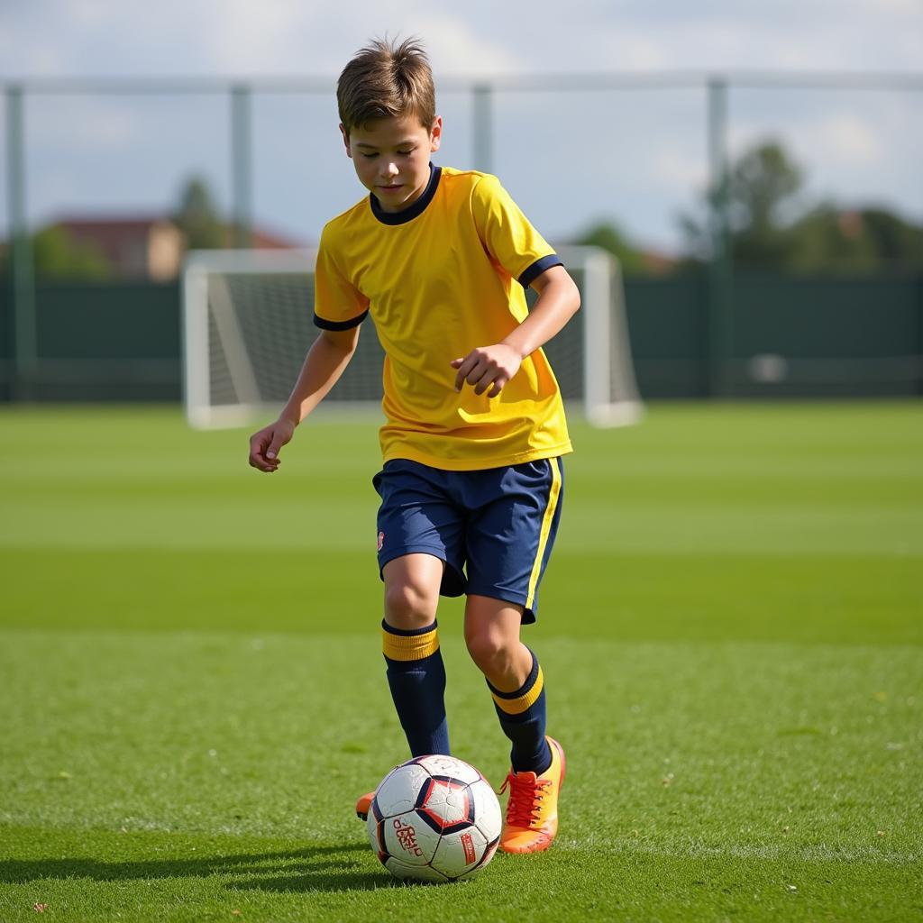 Young athlete training on a soccer field