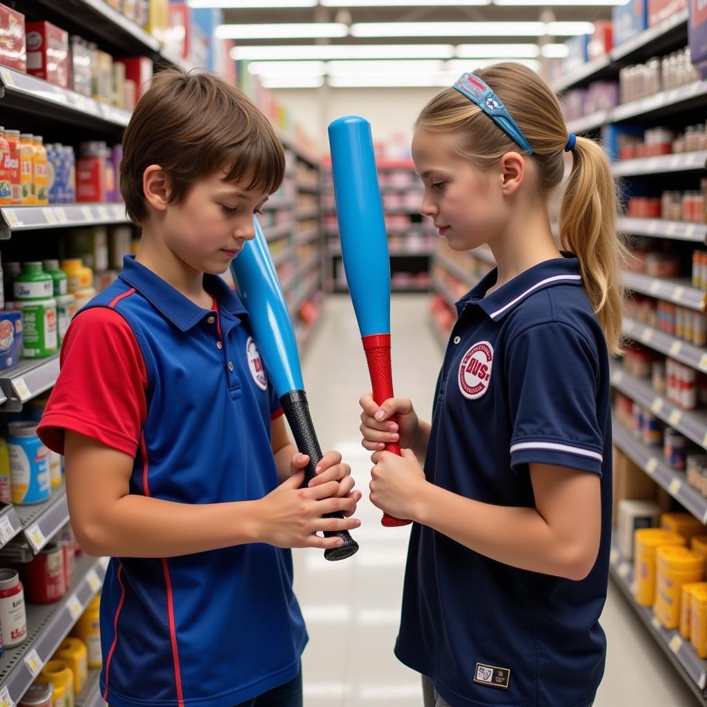 Young Athletes Comparing Highlighter Bats