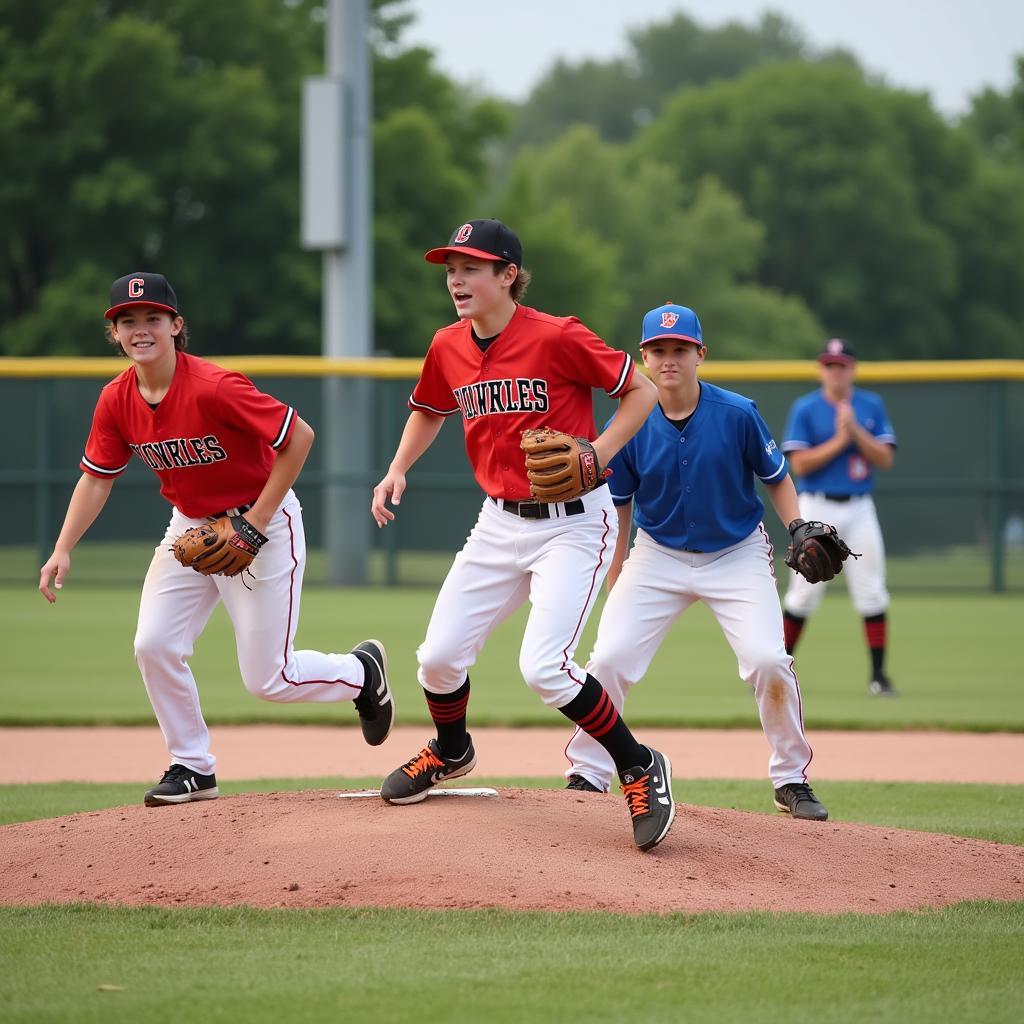 Young athletes playing baseball in Cromwell