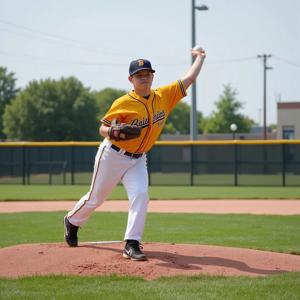 Young Baseball Player Practicing Pitching at Brother Rice Field