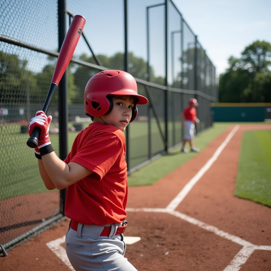 Young athlete practicing baseball swing.