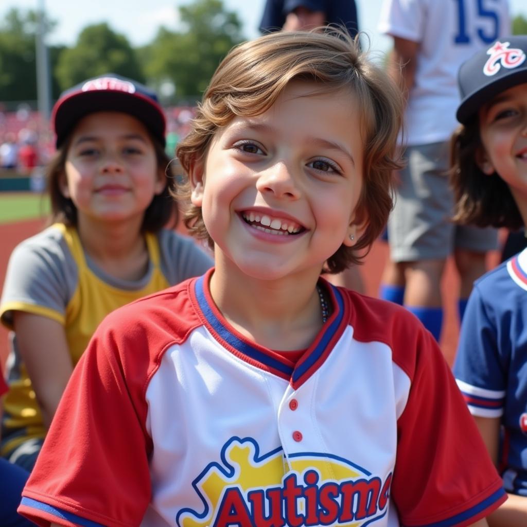 Young Fan Wearing Autism Awareness Jersey at Game