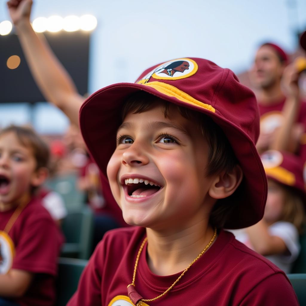 Young Fan Wearing a Redskins Bucket Hat at a Game