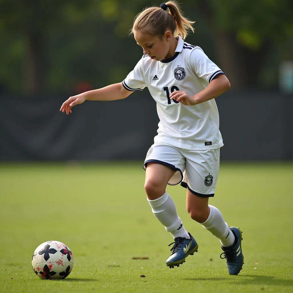 Young football player making a precise pass