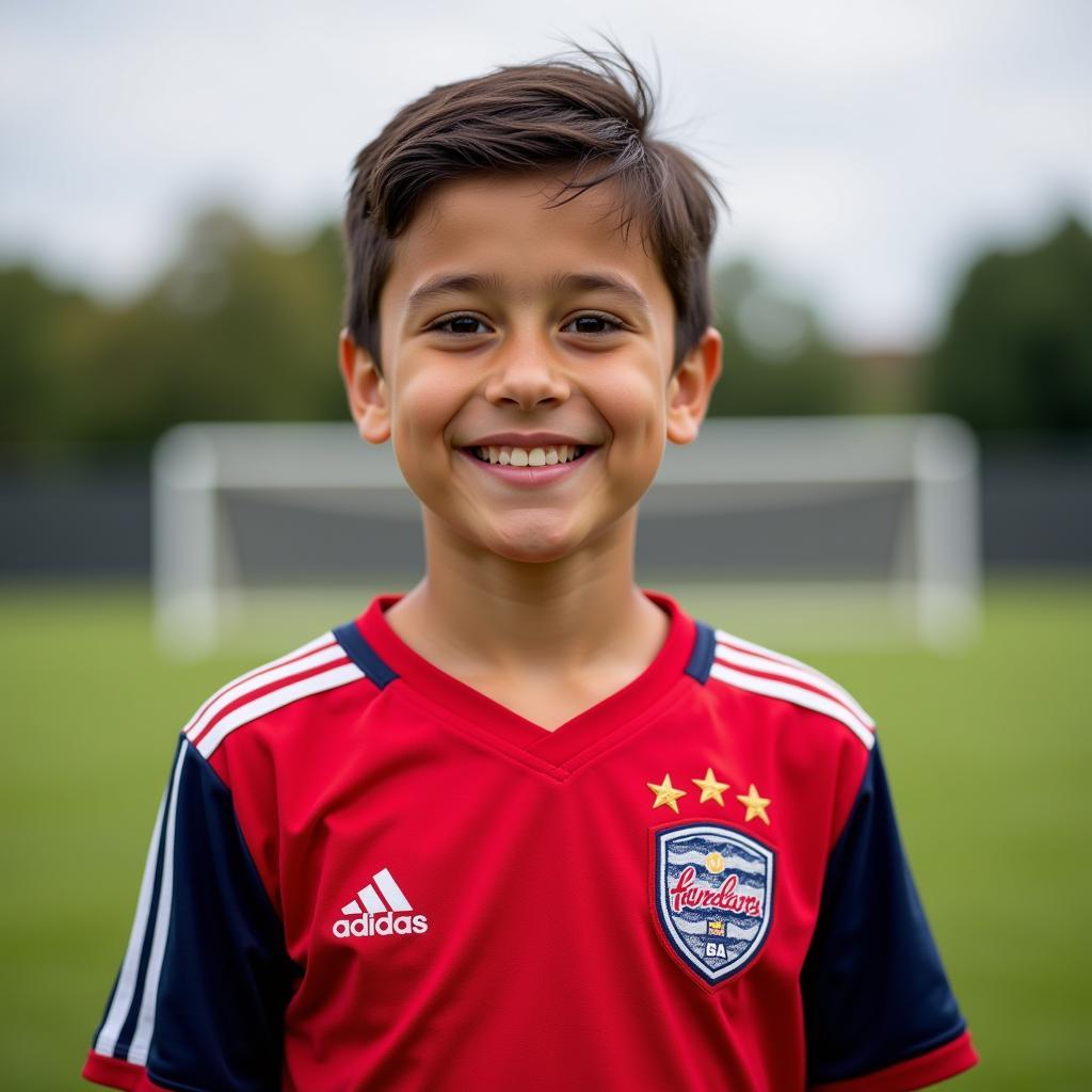 Young Football Player Wearing Jersey