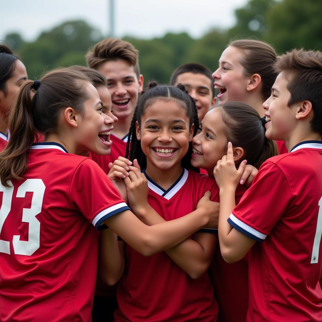 Young Football Players Celebrating Victory