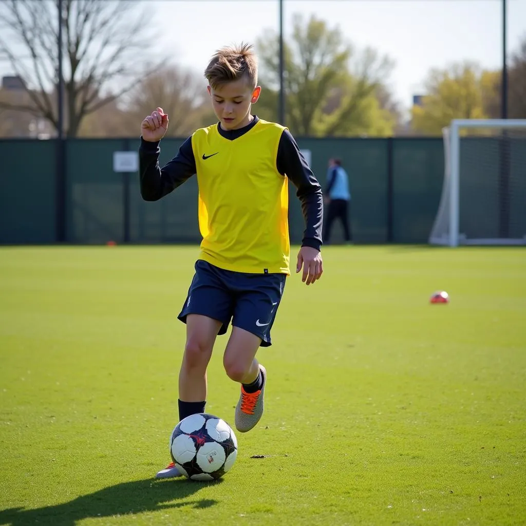 Young Footballer Practicing Awareness