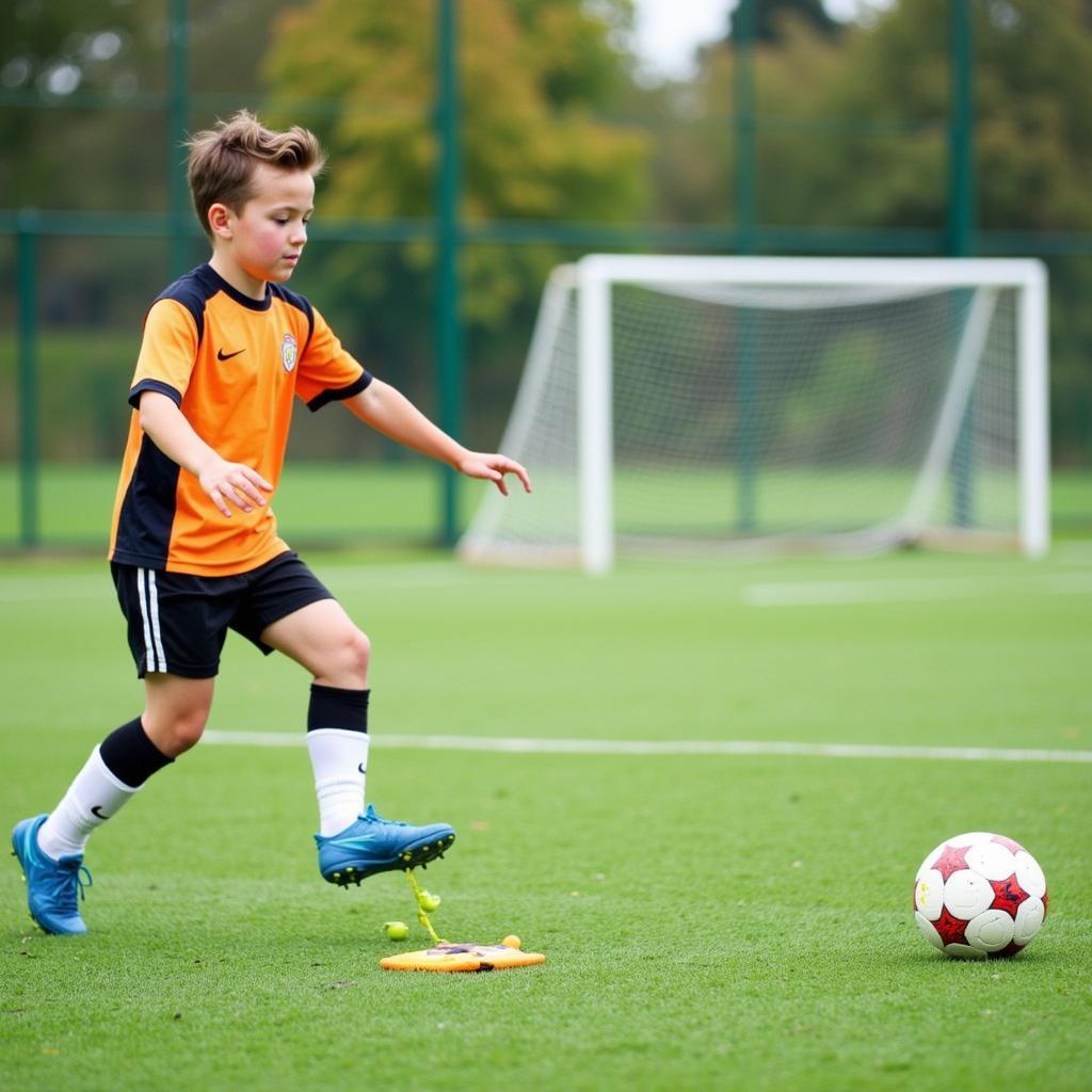 Young Footballer Practicing Passing Drills