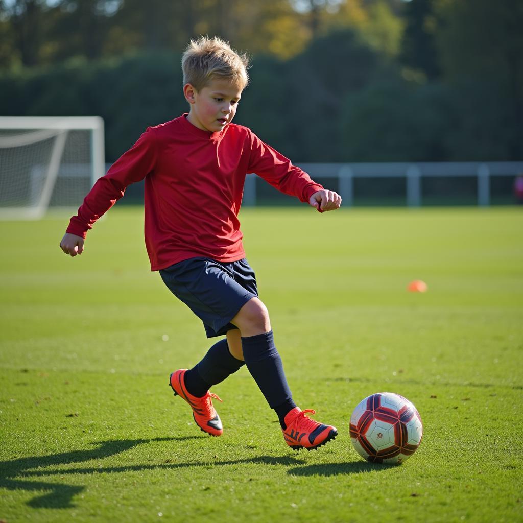 A young athlete intensely focused on his footwork during a solo training session with grid cubbies.